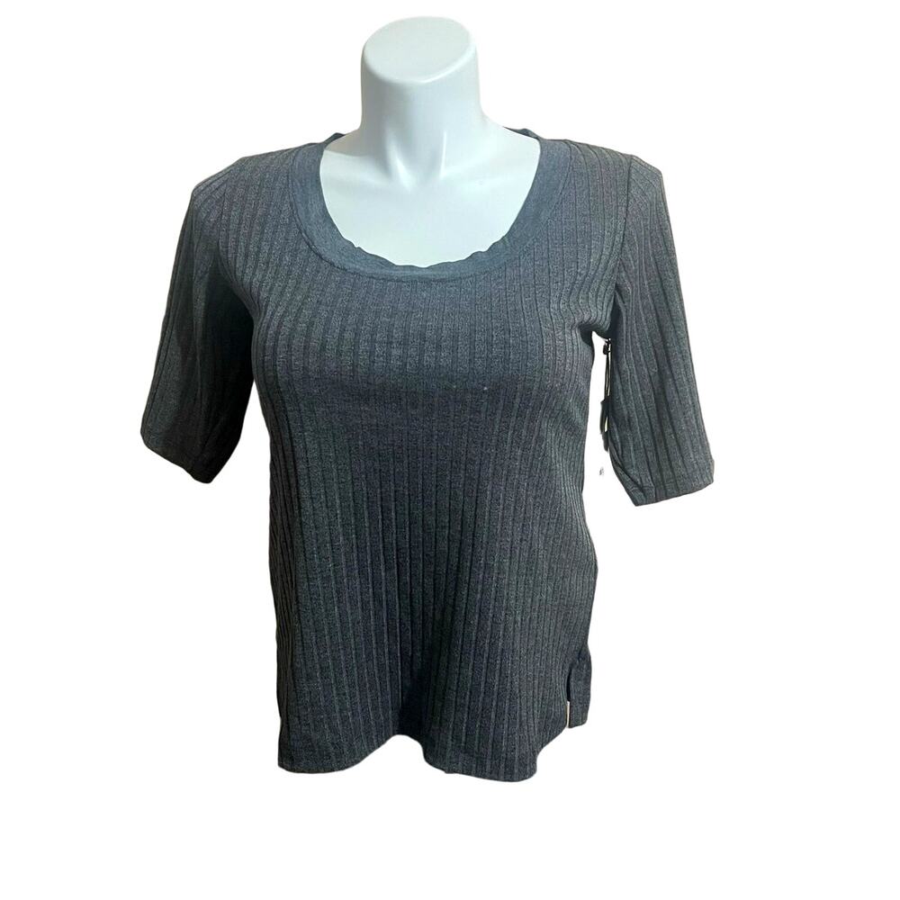 NINE BRITTON RIBBED KNIT SWEATER CHARCOAL GRAY SIZE LARGE MINIMALIST NWT